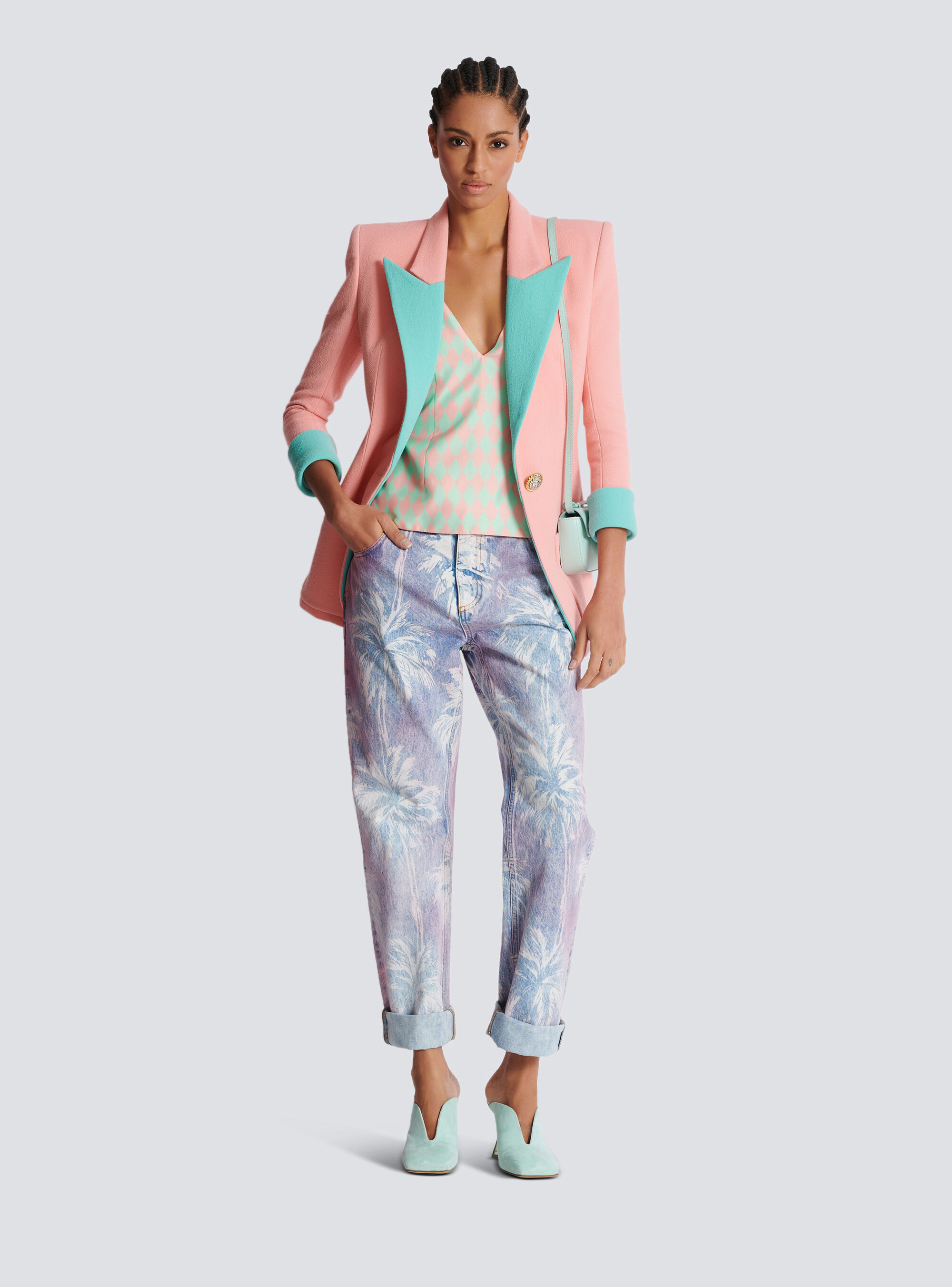 Balmain Palm Tree-print Boyfriend Jeans In Blue