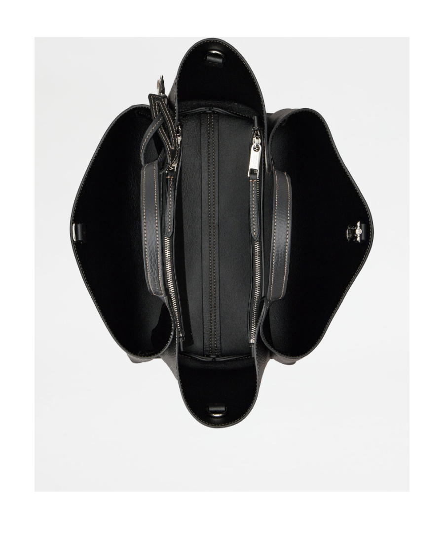Tod's Mini Leather Shopping Bag With Grained Texture In Black