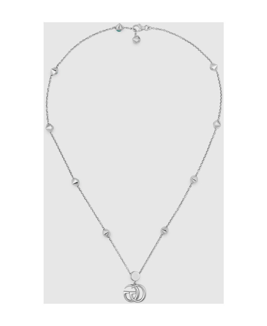 Gucci Silver Pendant Double G Necklace In Blue