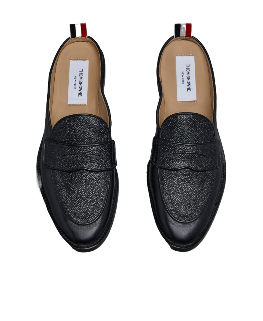 Thom Browne Grained Leather Mule Loafers In Black