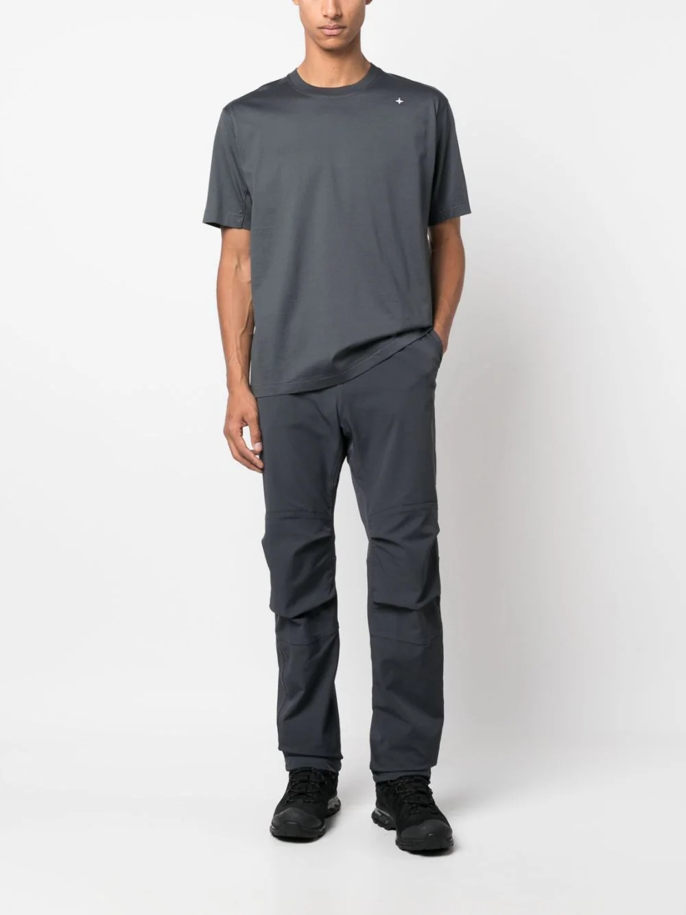 Stone Island Logo-embroidered Tapered Trousers In Gray