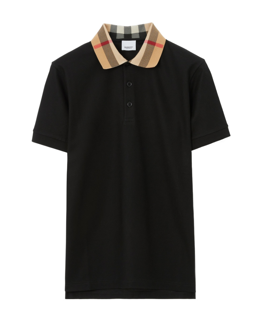 Burberry Cody Polo Shirt With Check Collar In Blue