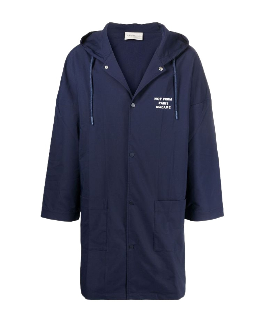 Drôle De Monsieur Slogan-print Hooded Windbreaker In Blue