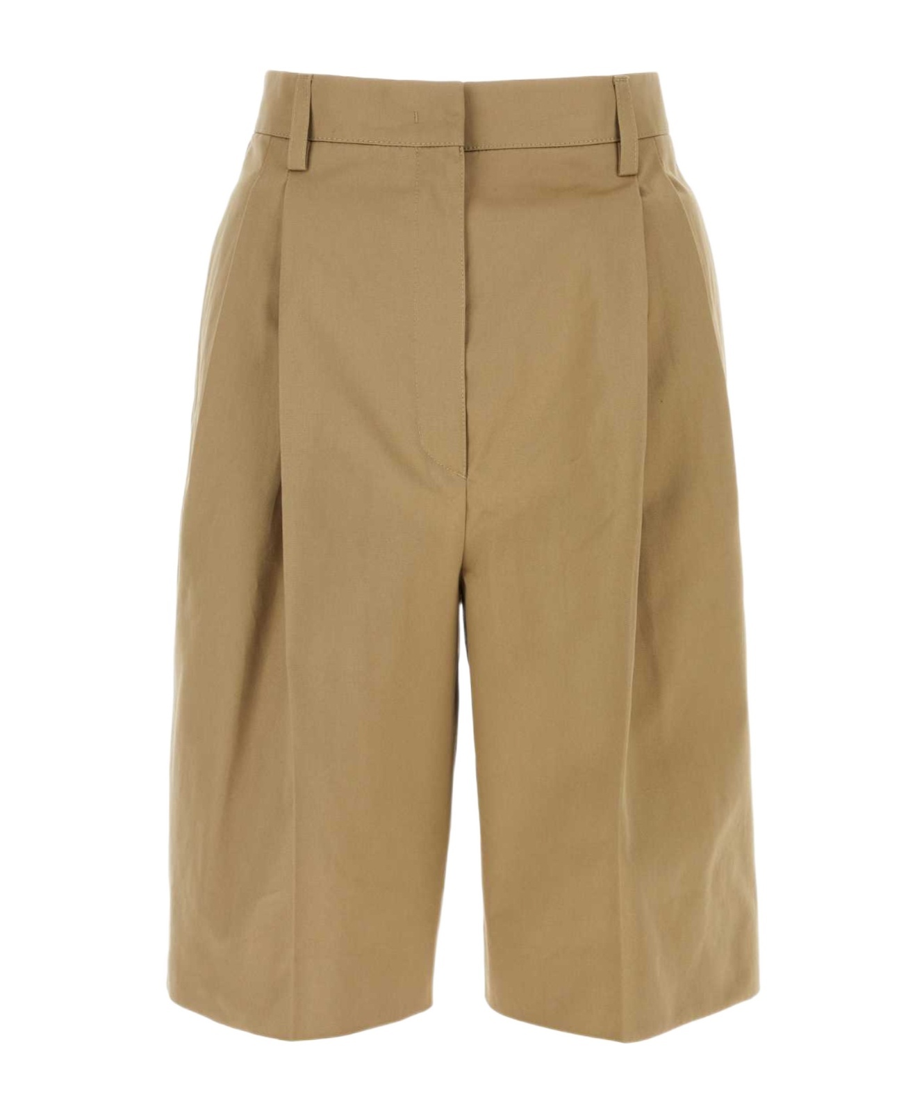 Prada Cotton Bermuda Shorts Front Pleats In Khaki