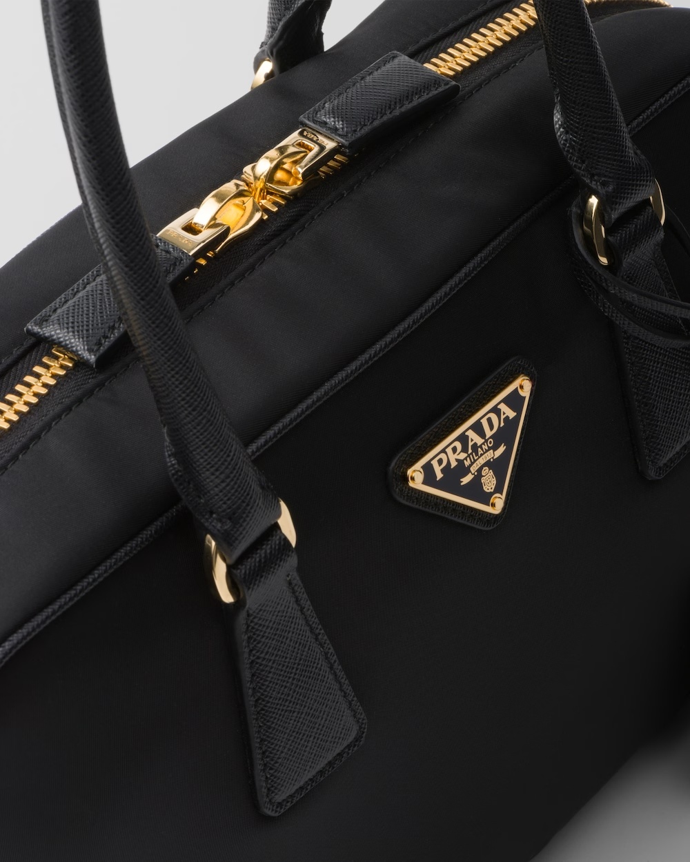 Prada Re-edition 1978 Medium Re-nylon And Saffiano Leather Two-handle Bag In Black