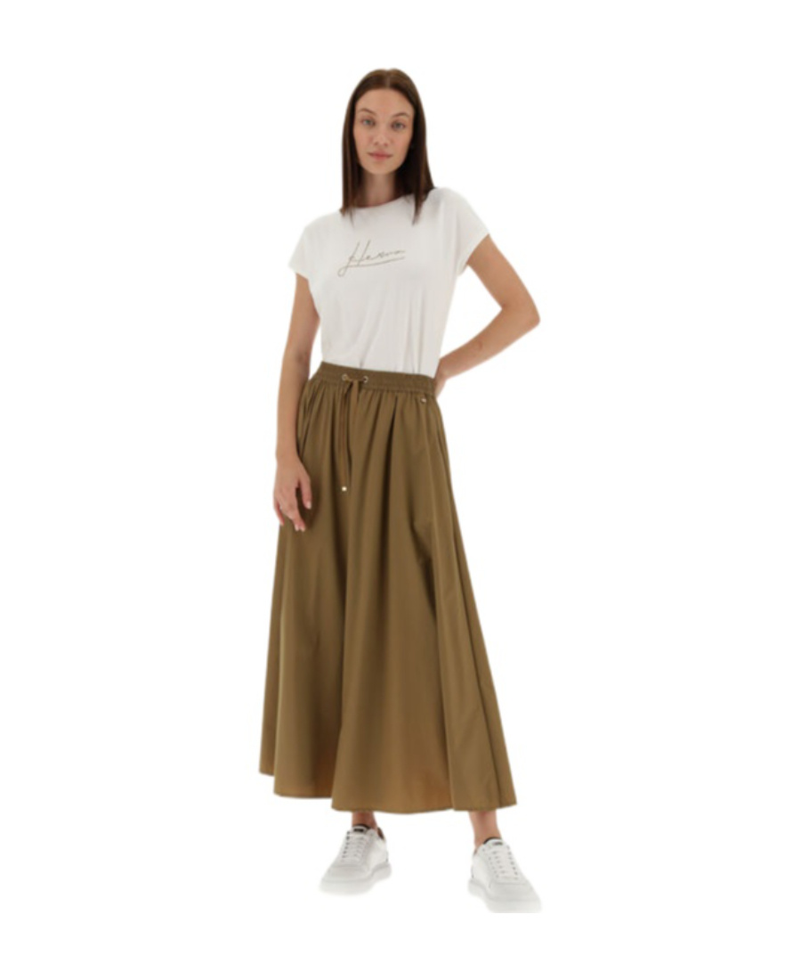 Herno Flared Skirt In Camel Lightweight Nylon Stretch In Brown