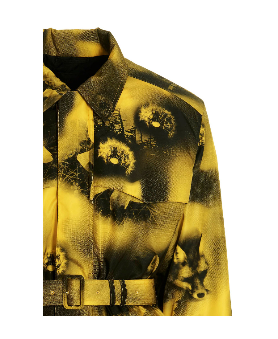 Prada Belted Nylon Parka With Collared Neck In Yellow