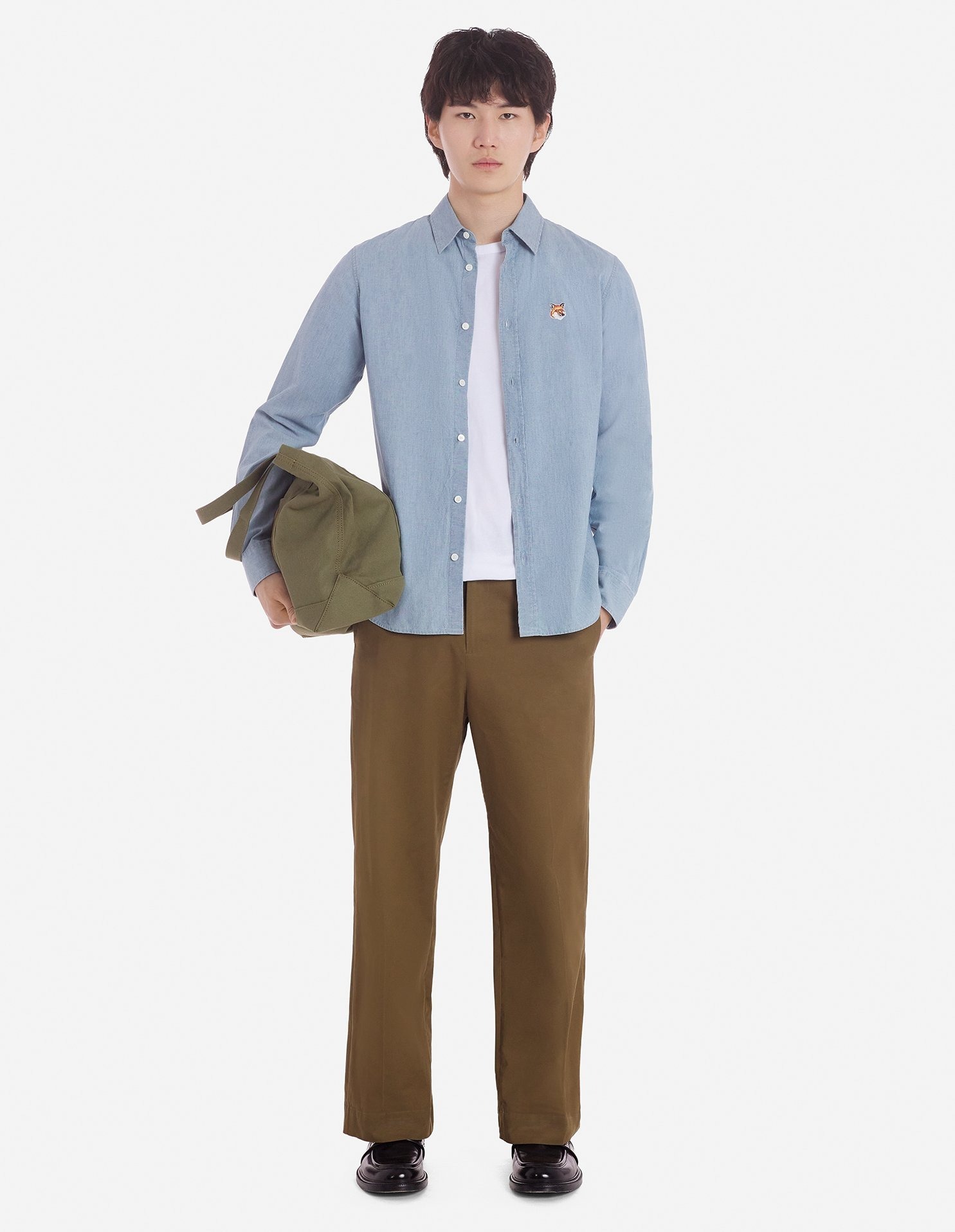 Maison Kitsuné Fox Head-patch Cotton Shirt In Gray