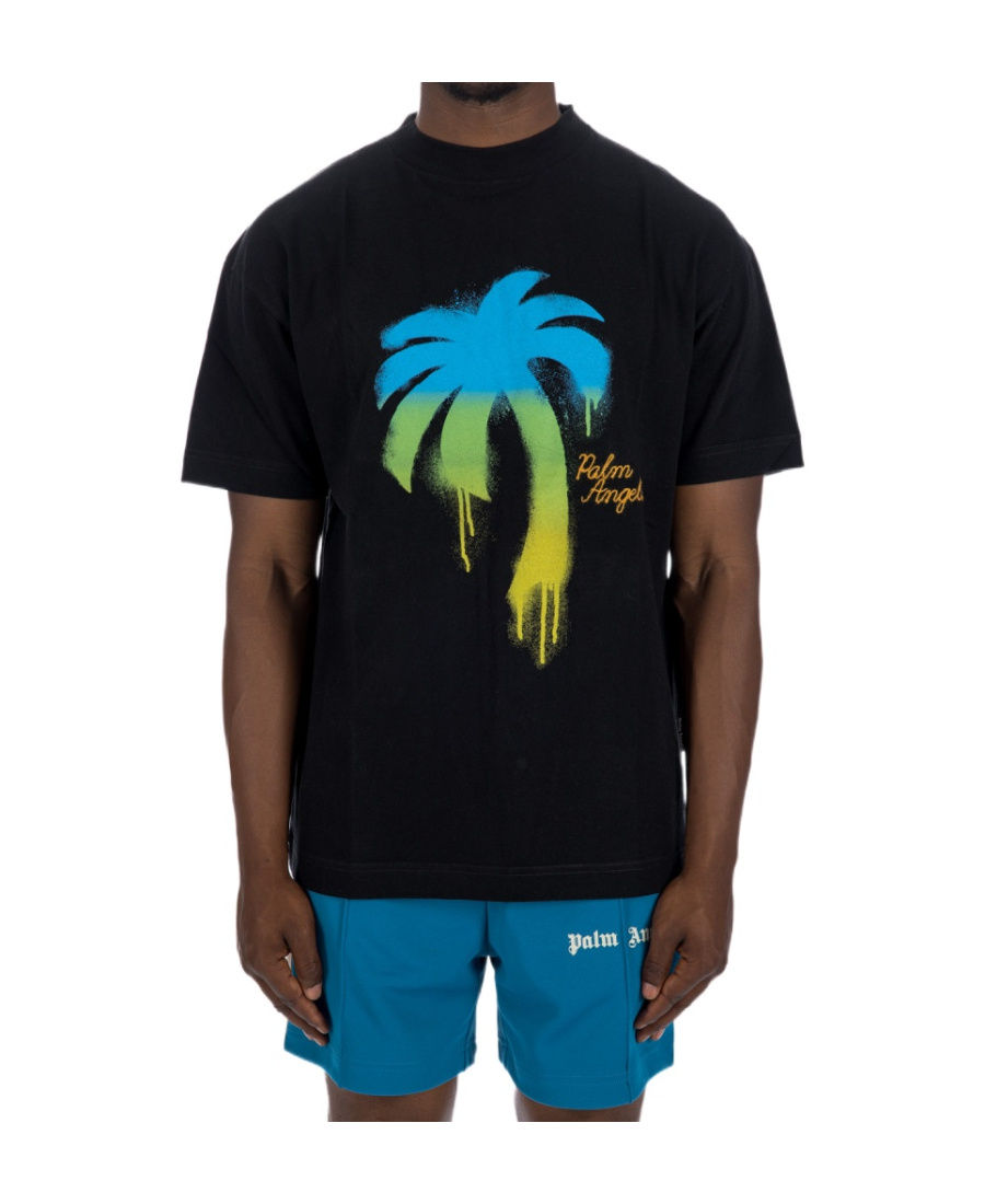Palm Angels Crew-neck T-shirt With Spray Maxi Print In Black