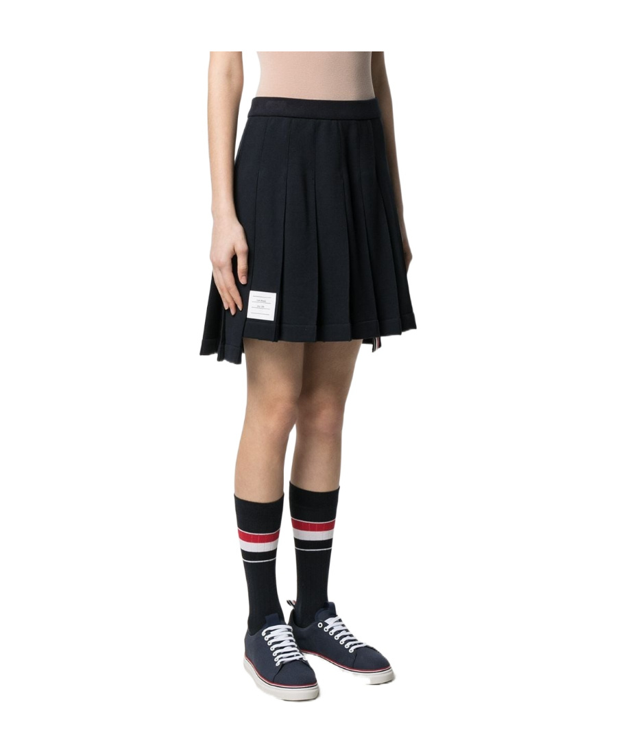 Thom Browne Logo Patch Pleated Short Skirt In Blue