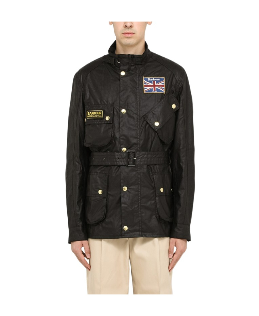 Barbour Logo-patch High-neck Coat In Black