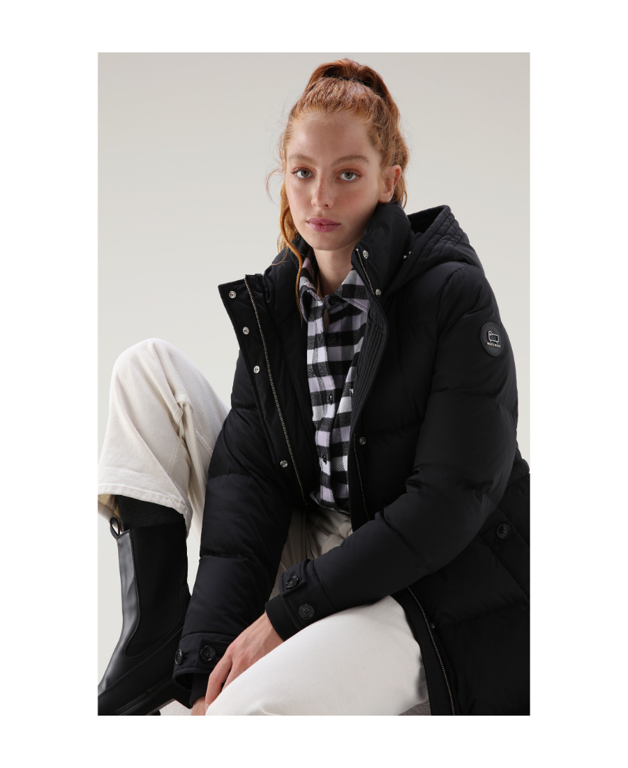 Shop Woolrich Hooded Puffer Coat In Black