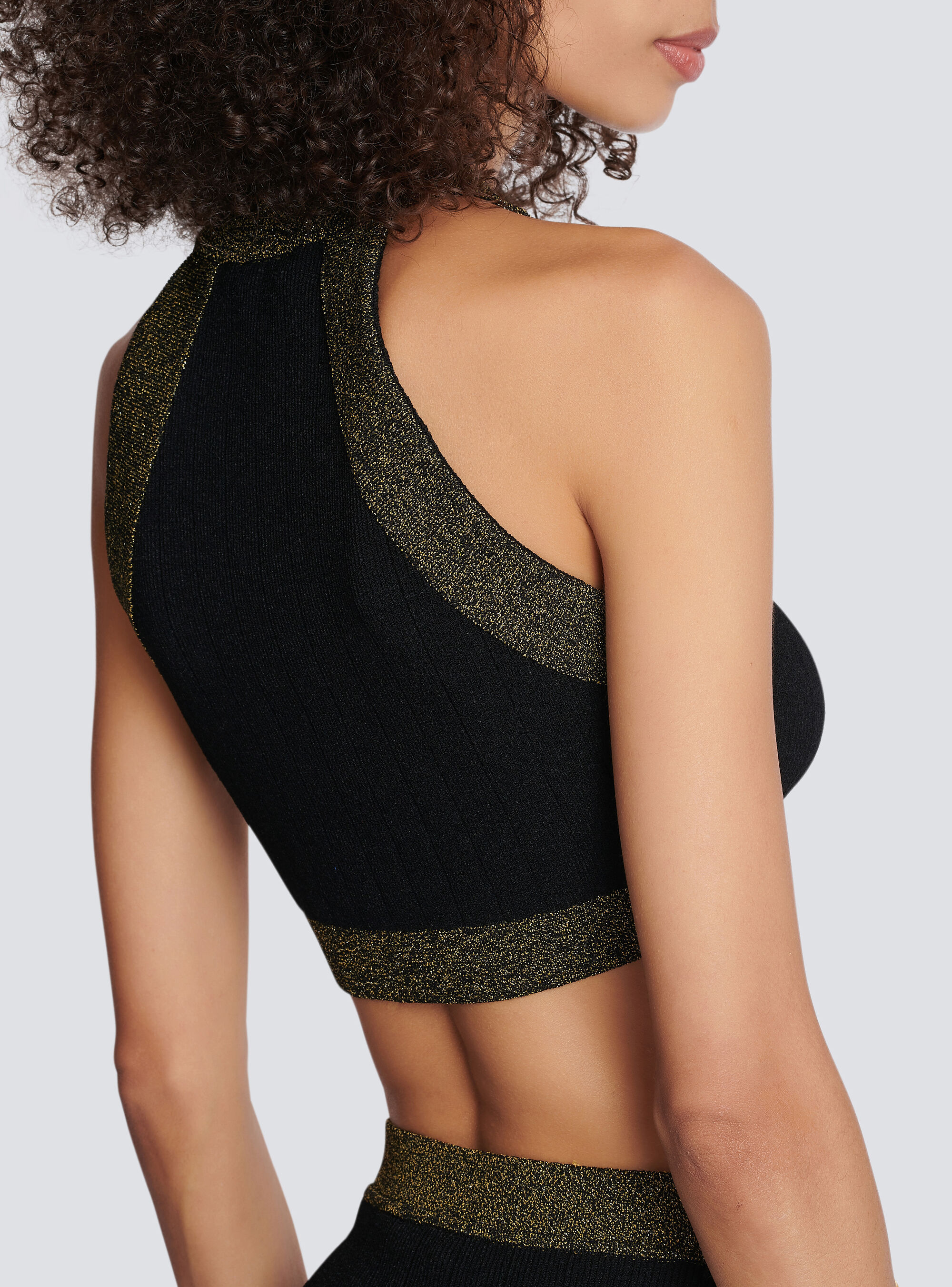 BALMAIN GOLD-TRIMMED KNIT CROP TOP