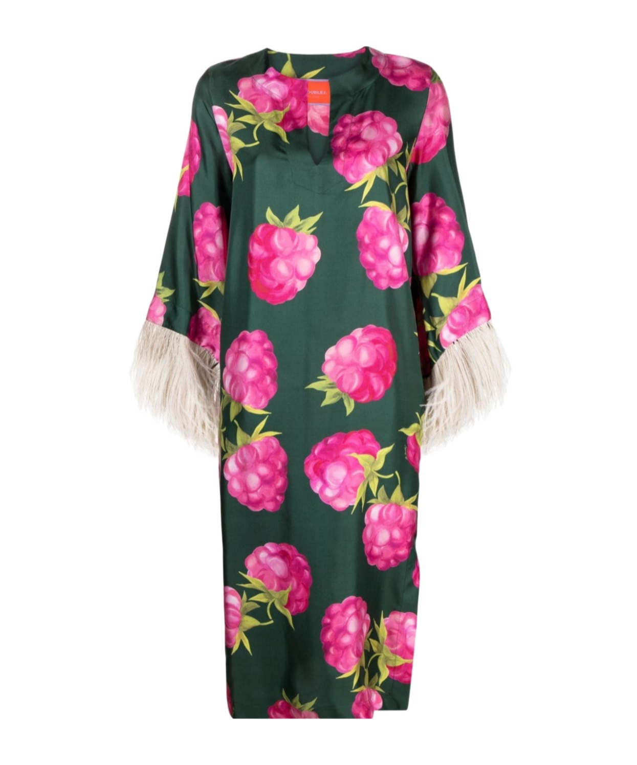 La Doublej The Kaftan With Feathers In Green