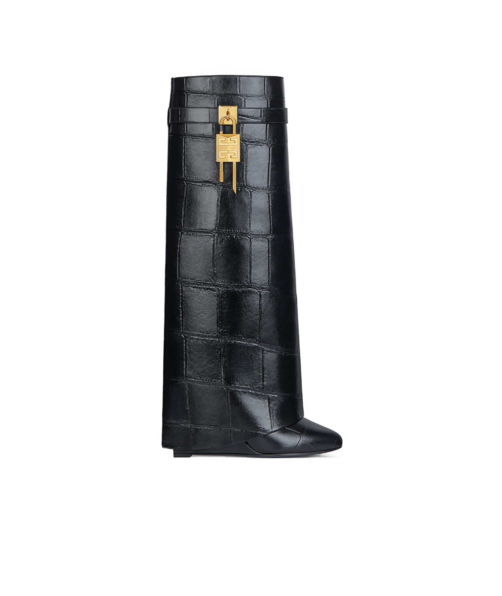 Givenchy Shark Lock Boots In Crocodile Effect Leather In Black