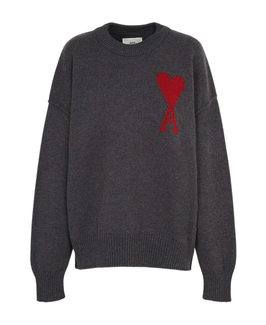 Ami Alexandre Mattiussi Crew Neck Long Sleeve Sweater With Ribbed Edges In Gray