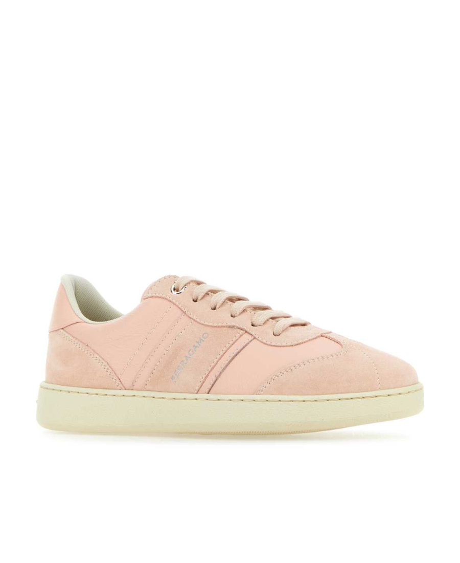Ferragamo Pastel Leather And Suede Achille Sneaker For Women In Nude