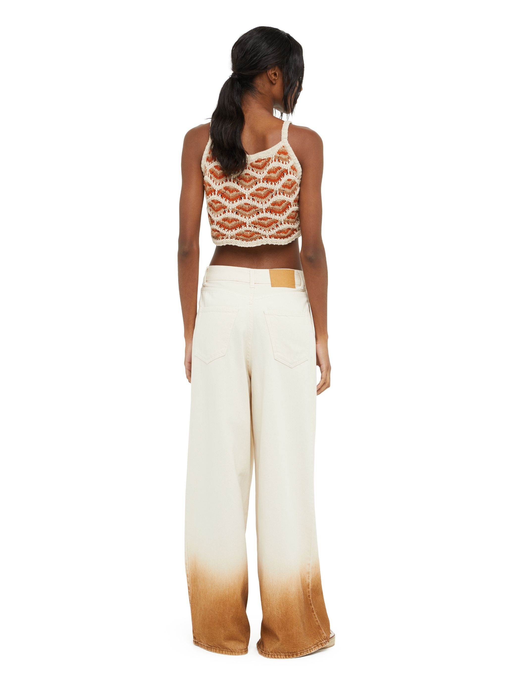 Alanui Bright Hues Wide Cotton Denim Jeans In Nude