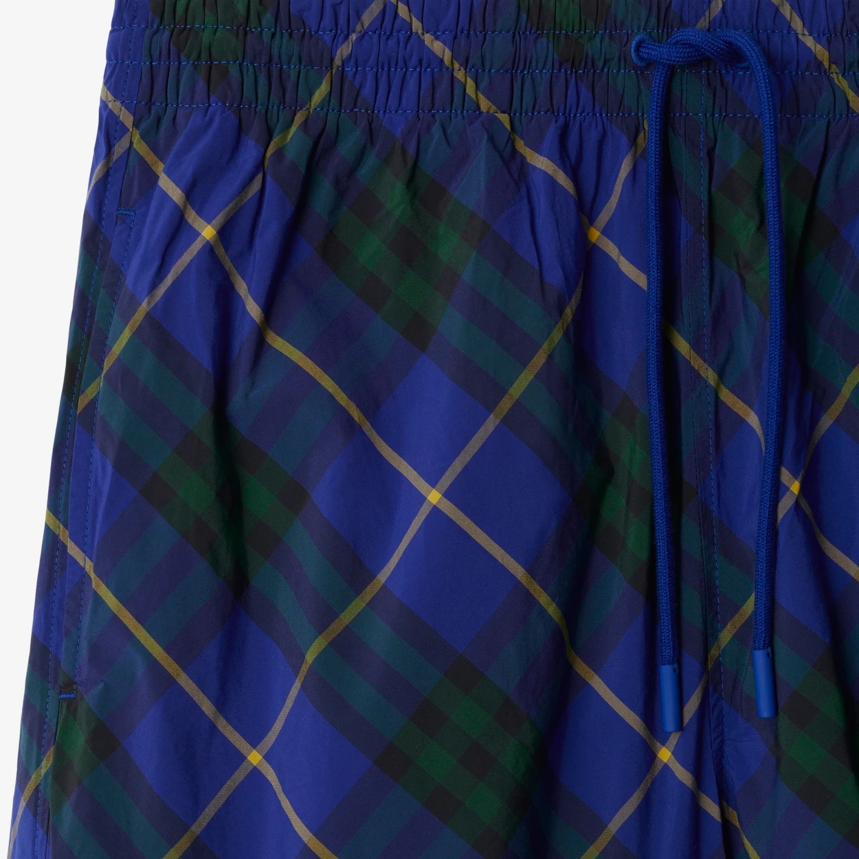 Burberry Check Pattern Swim Shorts With Drawstring Waist In Blue