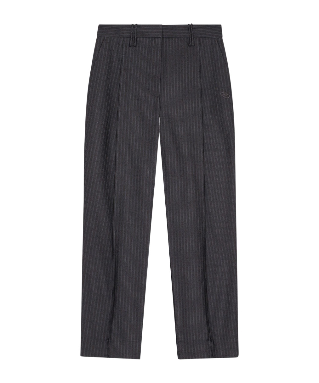 Ganni Pleated Pinstripe Trousers In Black