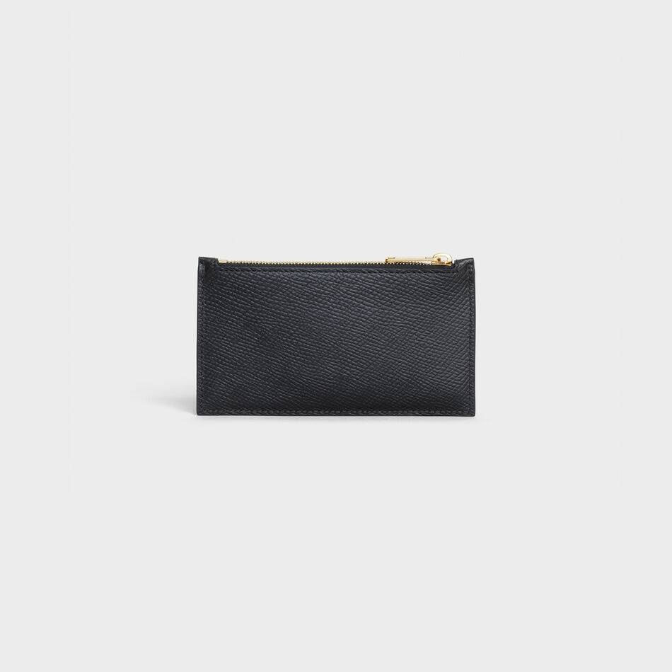 Celine Grain Noodle Calfskin Zipper Compact Card Bag In Black