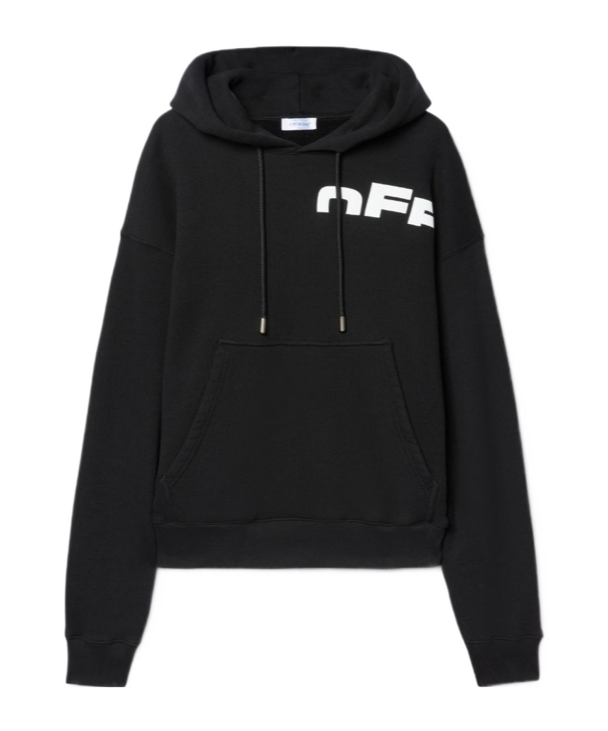 Off-white Drawstring Hooded Sweater With Pouch Pocket And Logo Prints In Black