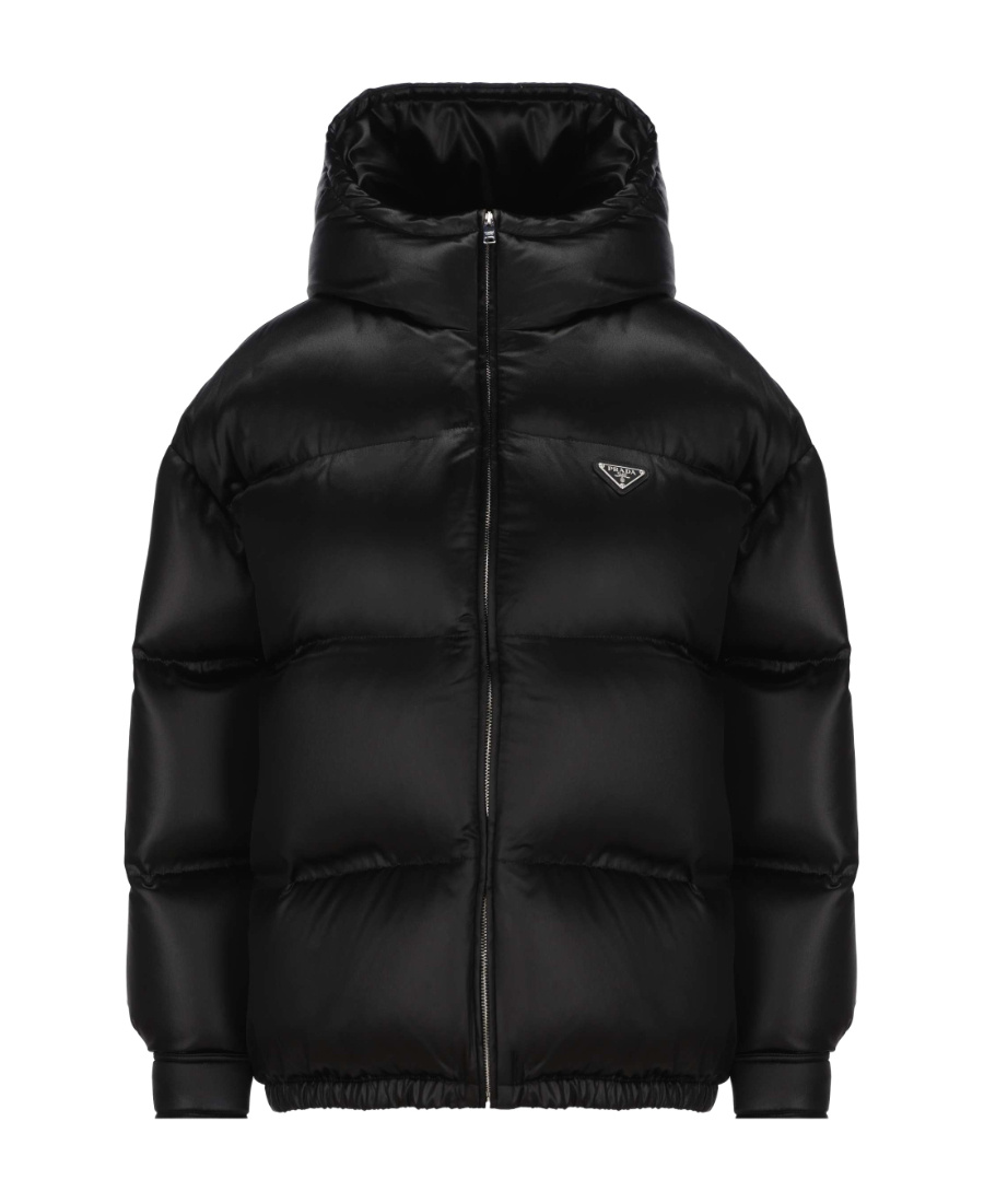Prada Logo Hooded Cotton-padded Jacket In Black