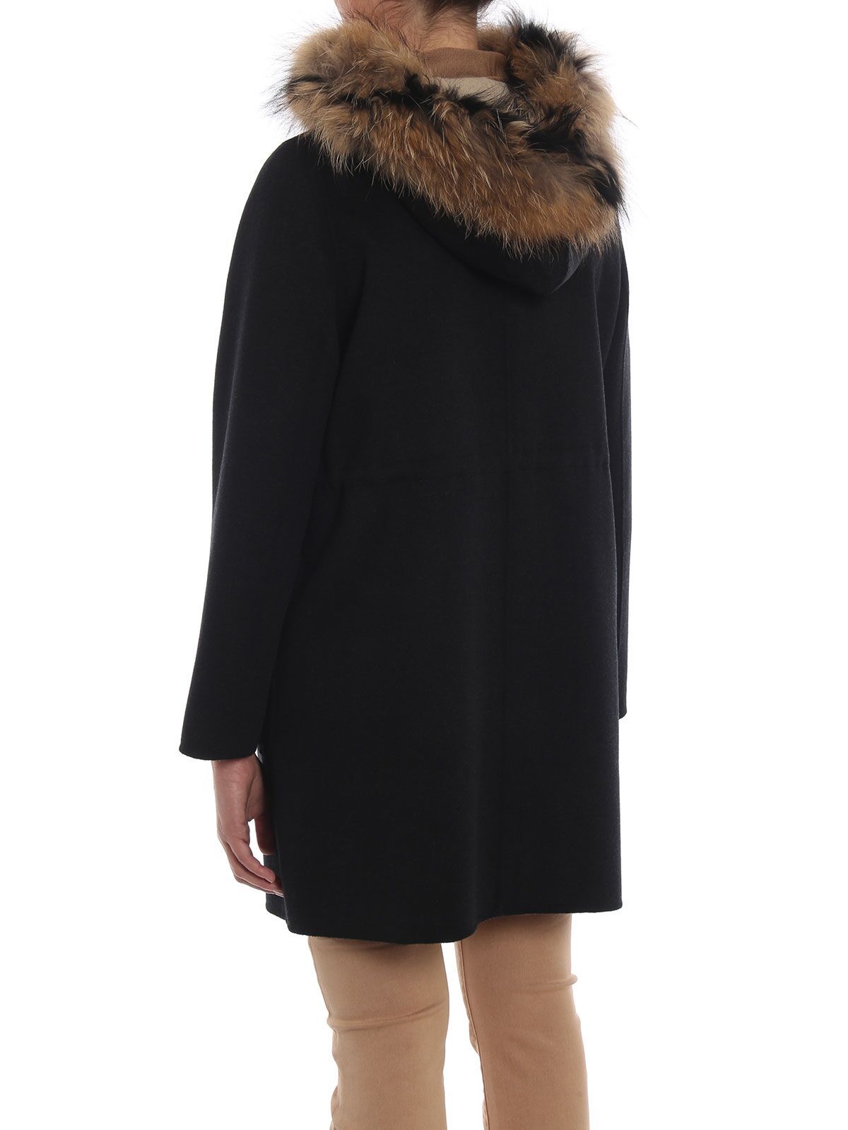 Max Mara Hooded Zipper Coat In Black