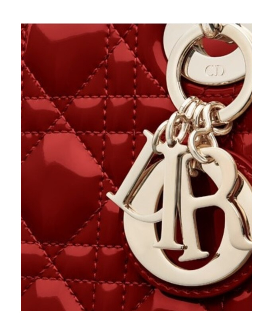 Dior Lady Mini Patent Leather Cowhide Leather Handbag In Red