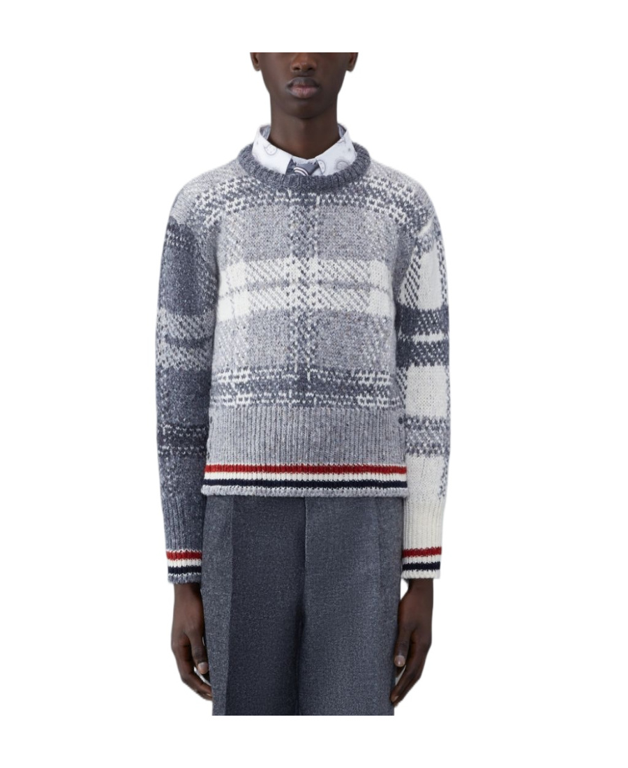 THOM BROWNE CHECK-PATTERN WOOL-BLEND JUMPER 