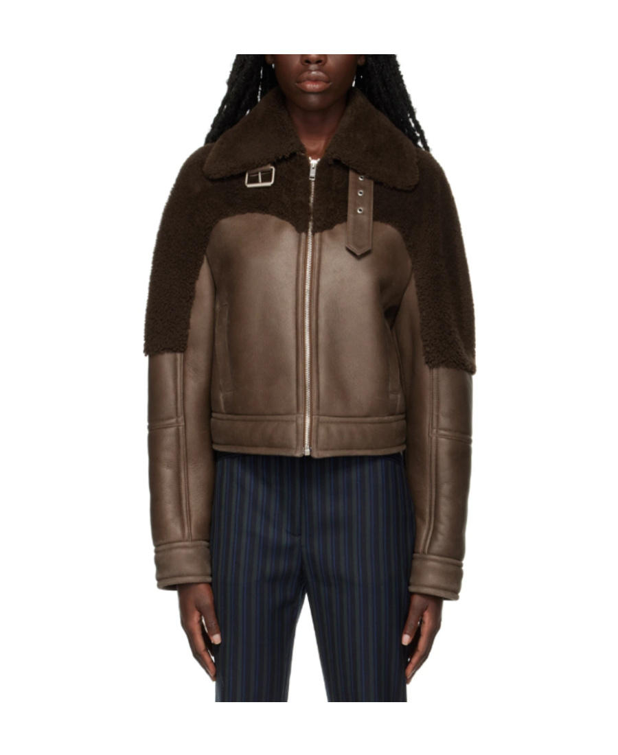 Ambush Brown Buckle Shearling Jacket In Black