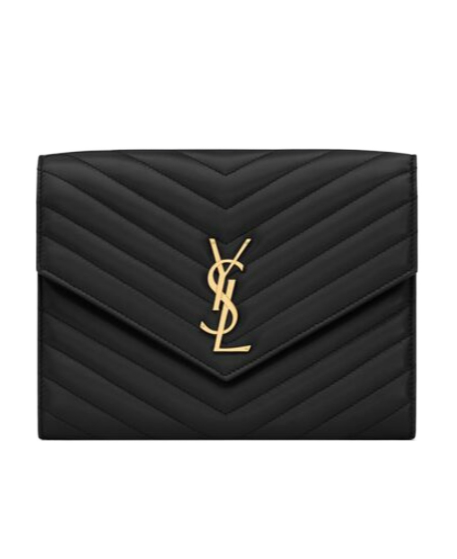 Saint Laurent Cassandre Matelassé Flap Pouch In Lambskin In Black