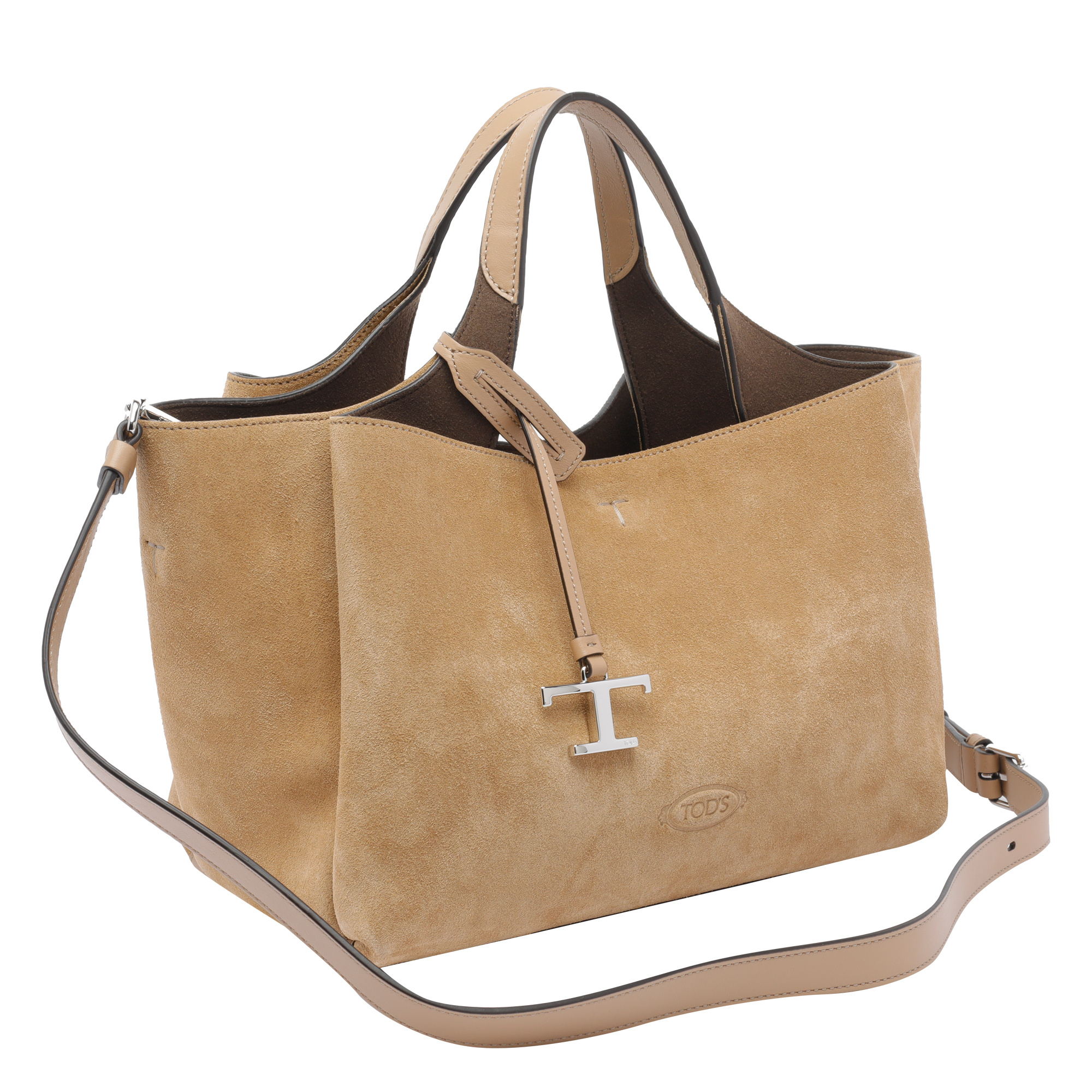 Tod's Suede Clutch Structured 2 Handles In Brown
