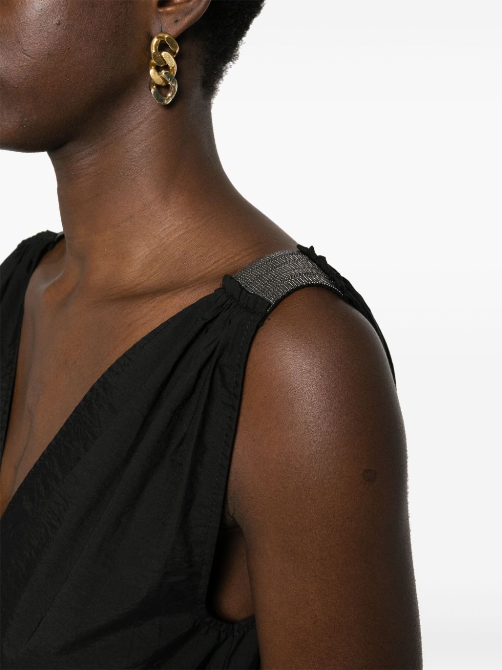 Brunello Cucinelli Women Techno Cotton Poplin Dress With Belt And Precious Shoulder Detail In Black