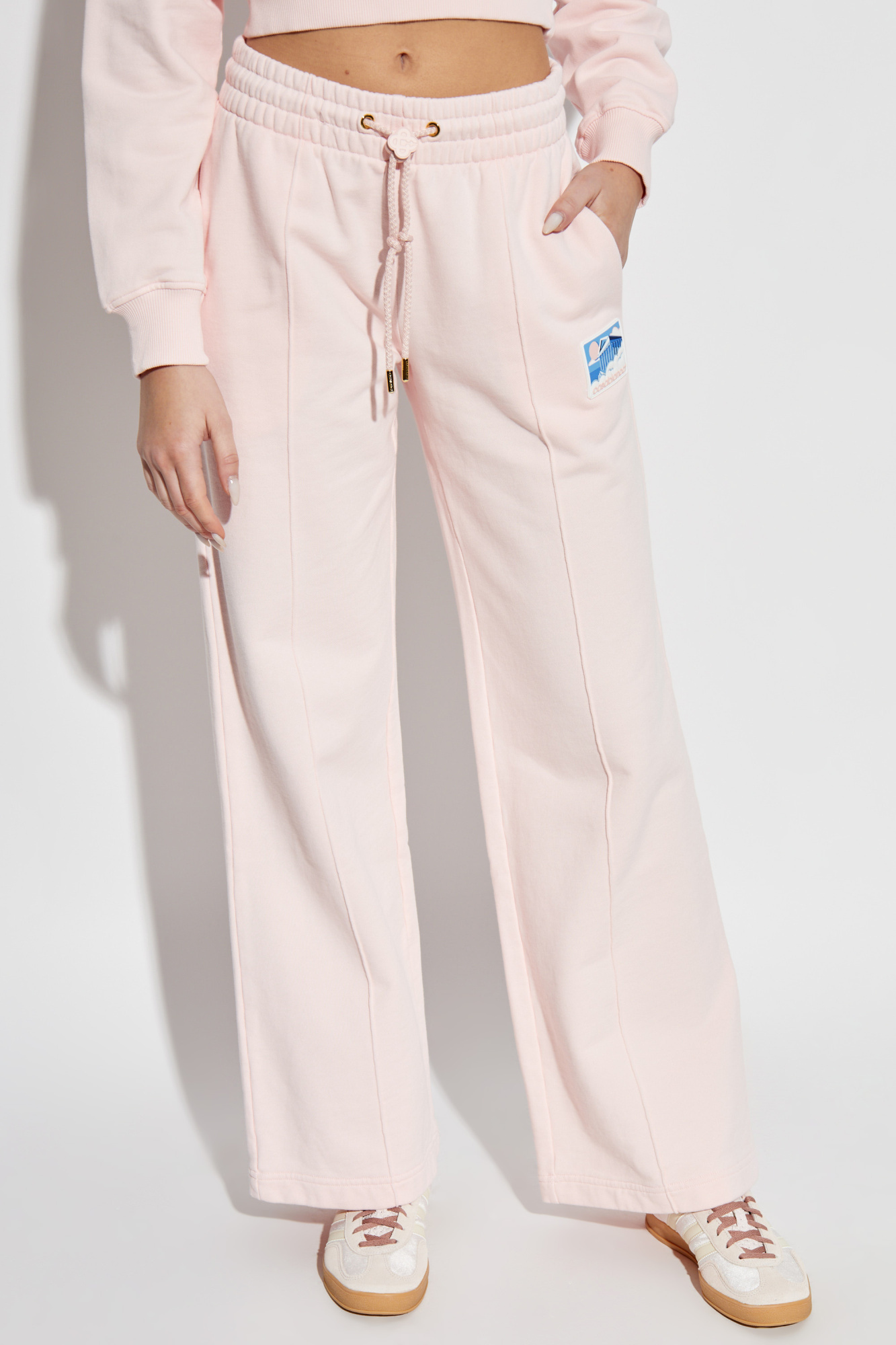 Casablanca Pink Greek Temple Patch Open Hem Lounge Pants In Nude