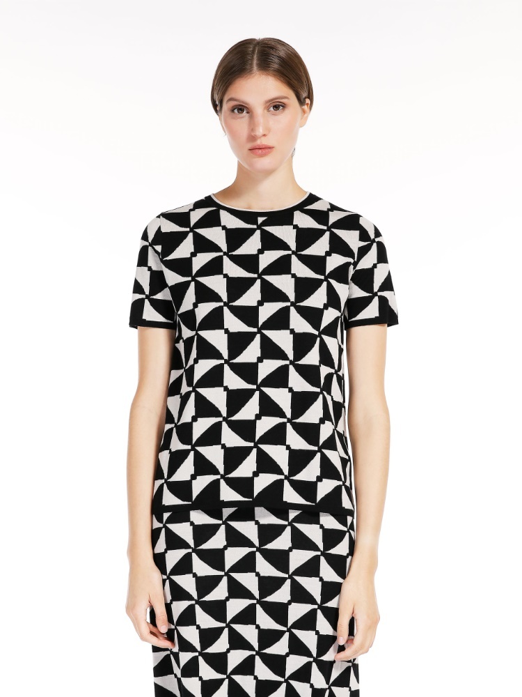 Max Mara Jacquard Wool T-shirt In Black