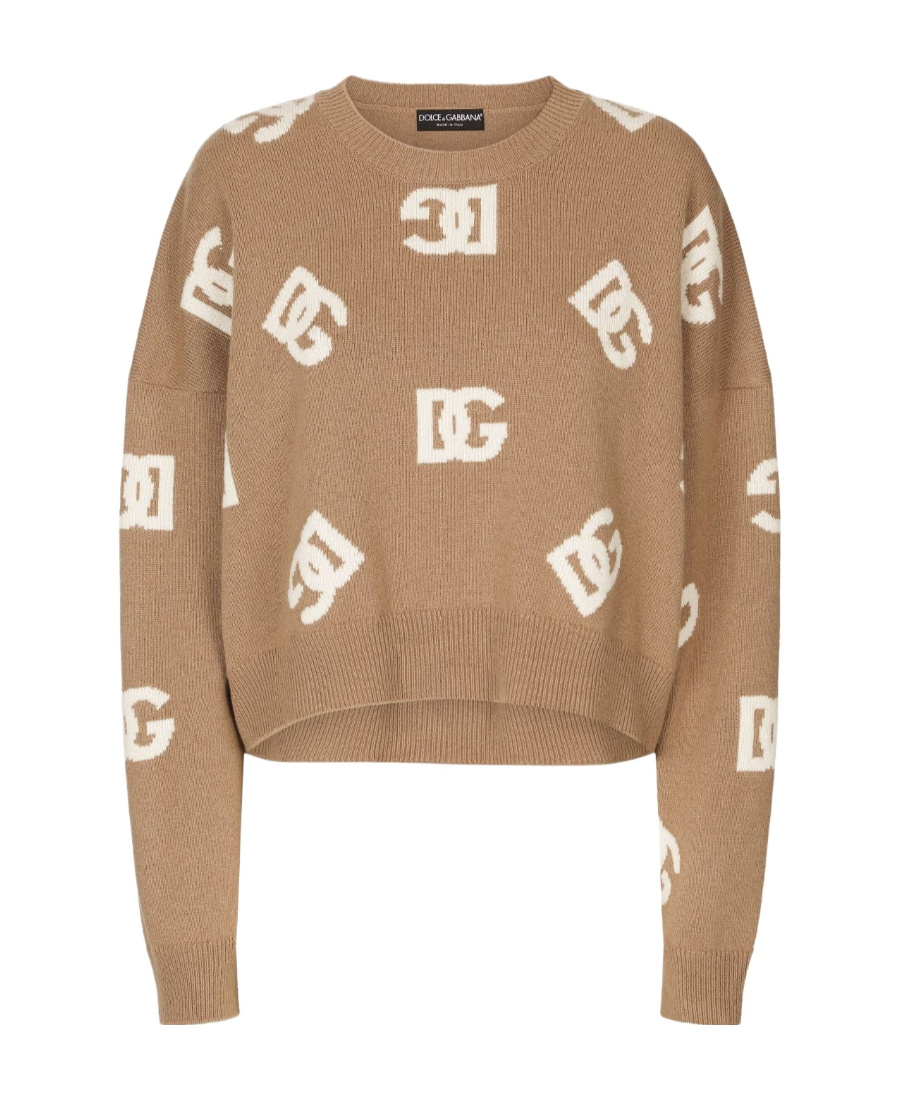 Dolce & Gabbana Dg Monogram Virgin Wool Jumper In Brown