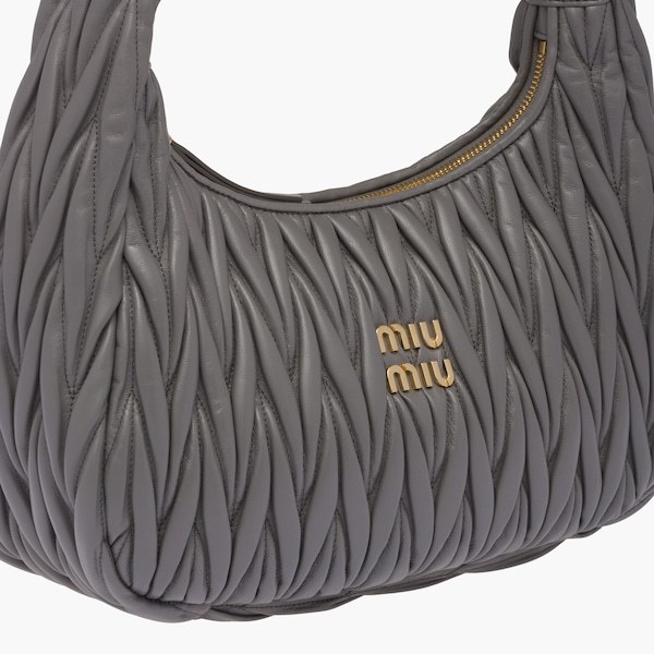 Miu Miu Wander Matelassé Nappa Leather Hobo Bag In Gray