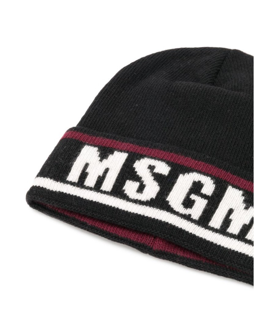 Msgm Logo Knitted Cold Cap In Black