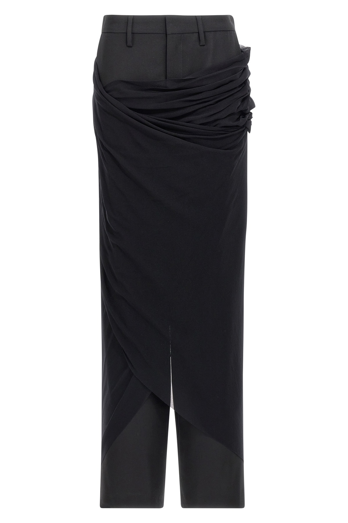 Jean Paul Gaultier Wool Trousers With Belt Loops And Draped Detail In Black