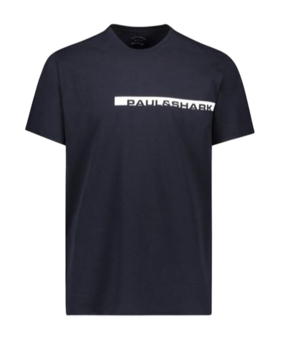 PAUL & SHARK NAVY BLUE PRINTED LOGO T-SHIRT