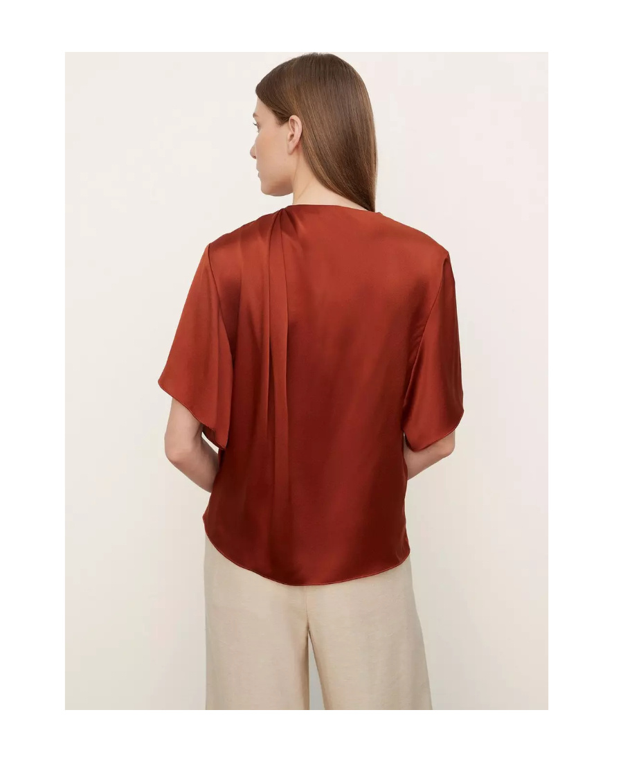 Shop Vince Short-sleeve Silk Top In Red