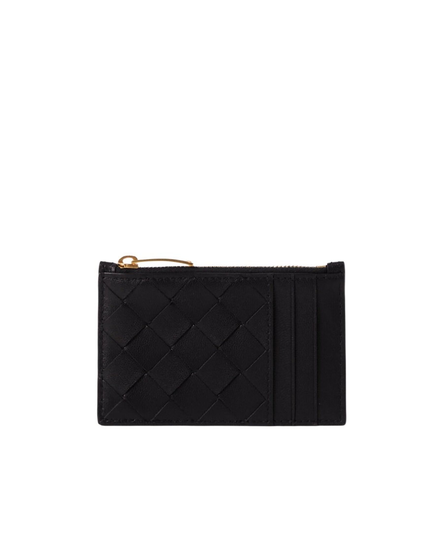 Bottega Veneta Intrecciato Leather Zip-up Purse In Black