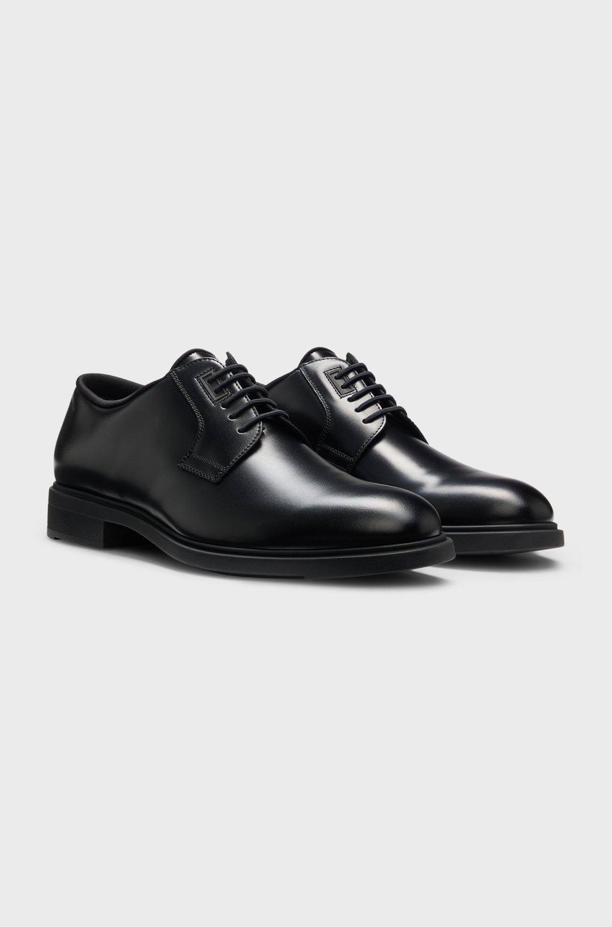 Hugo Boss Leather Derby Shoes In Black