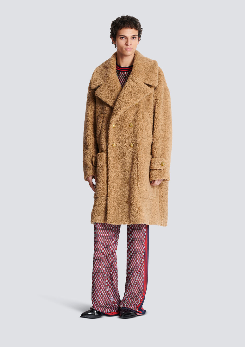Shop Balmain Long Double-breasted Buttoned Coat In Nude