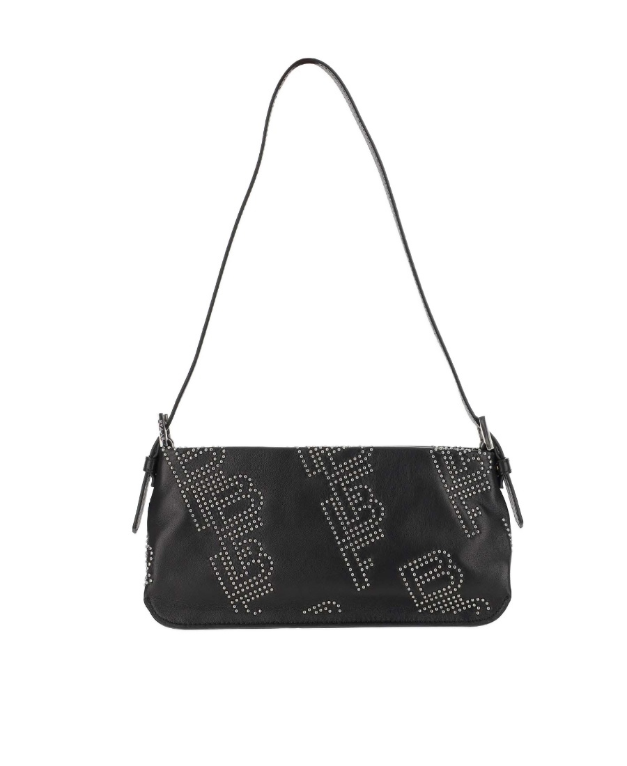By Far Monogram Stud Shoulder Bag In Black