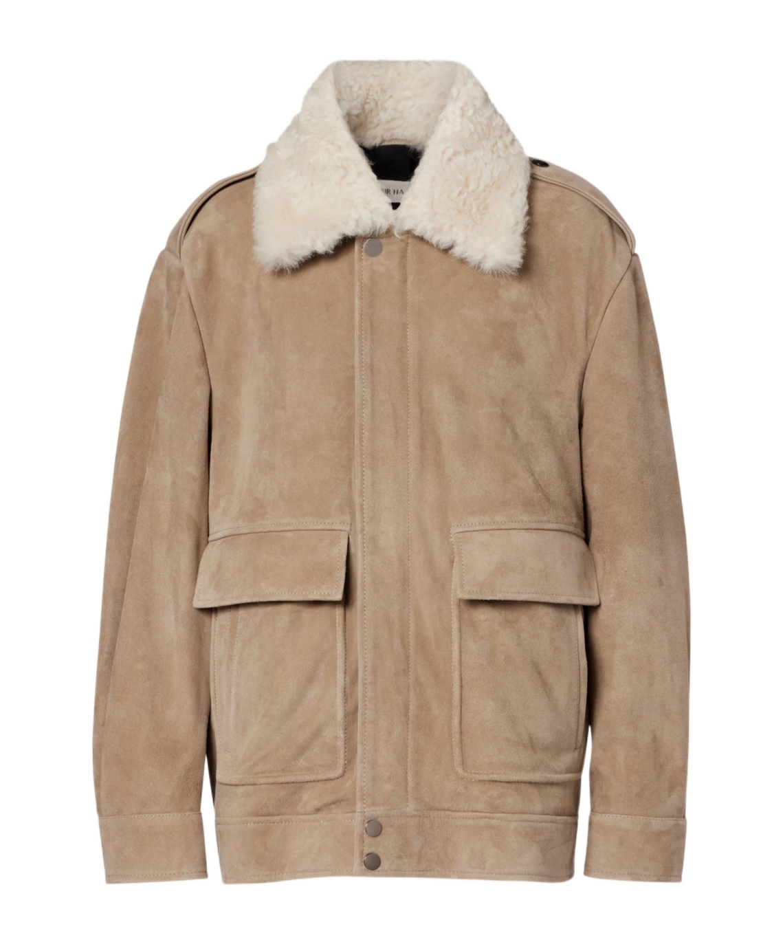 Nour Hammour Drey Shearling-trimmed Suede Jacket In Beige
