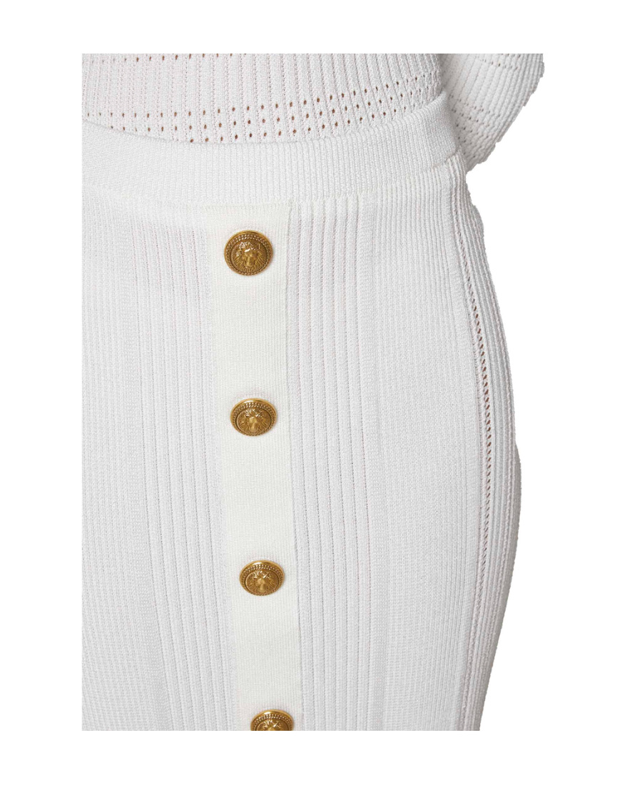 BALMAIN LION-HEAD-BUTTONS RIBBED SKIRT
