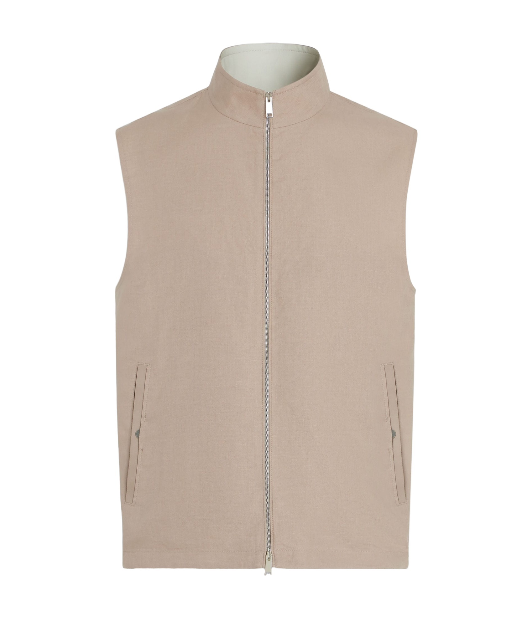 Zegna Oasi Lino Zipped Vest In Neutral