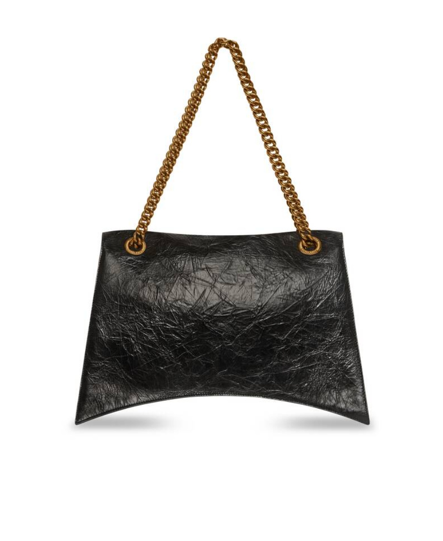 Balenciaga Crush Large Crinkled Leather Chain Shoulder Bag In Black